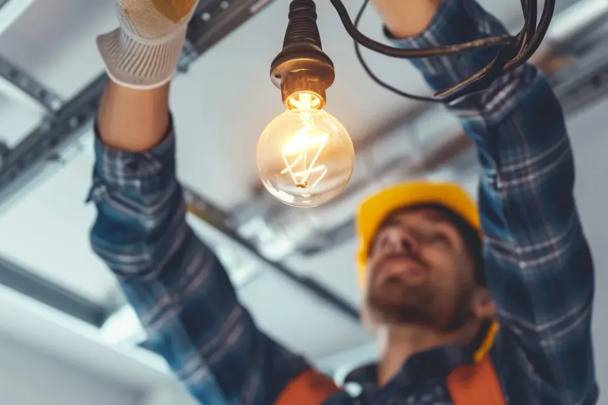 Électricien installant un éclairage intérieur